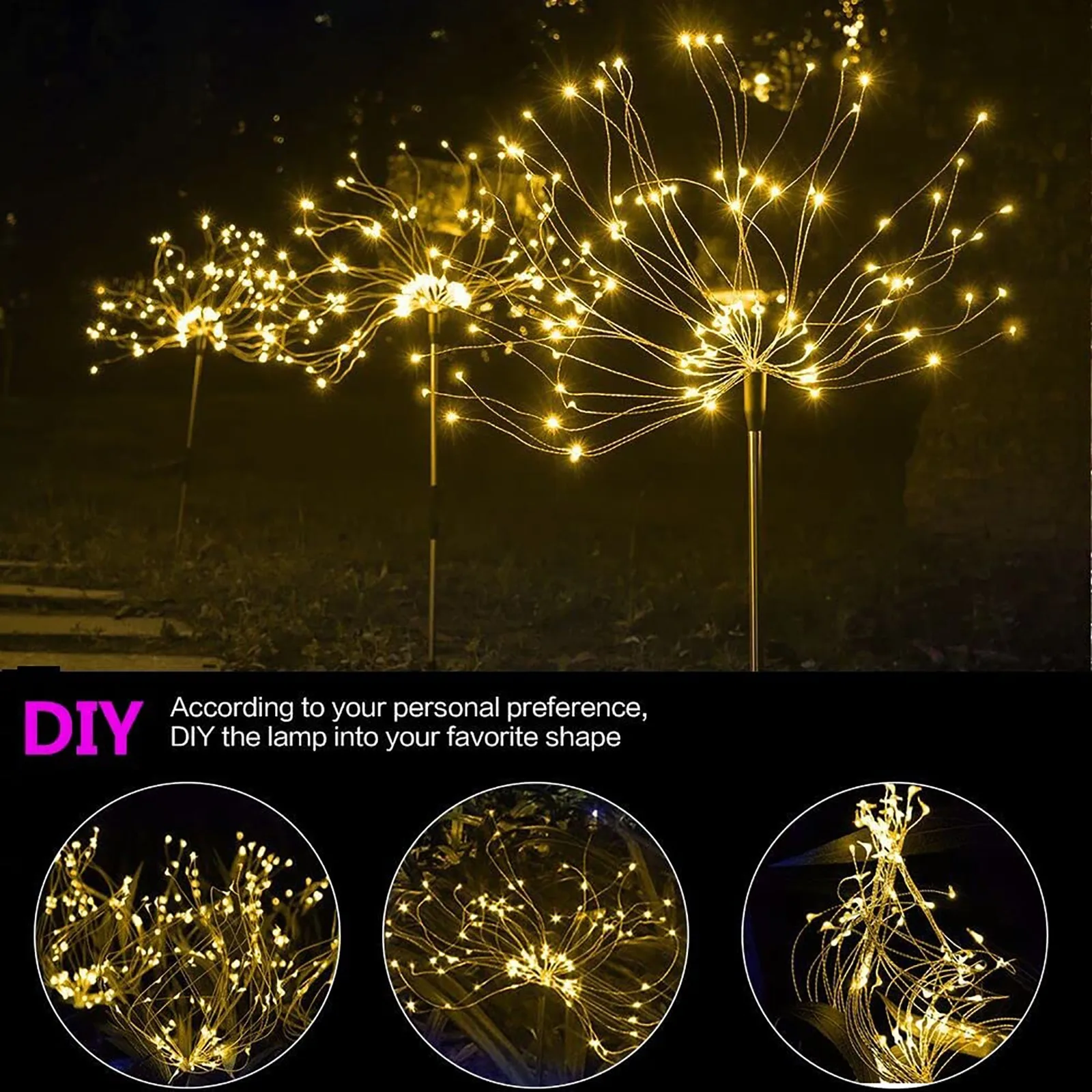 

LED color solar fireworks light ，200cm DIY waterproof lamp, Used for outdoor lawn lights in garden decoration