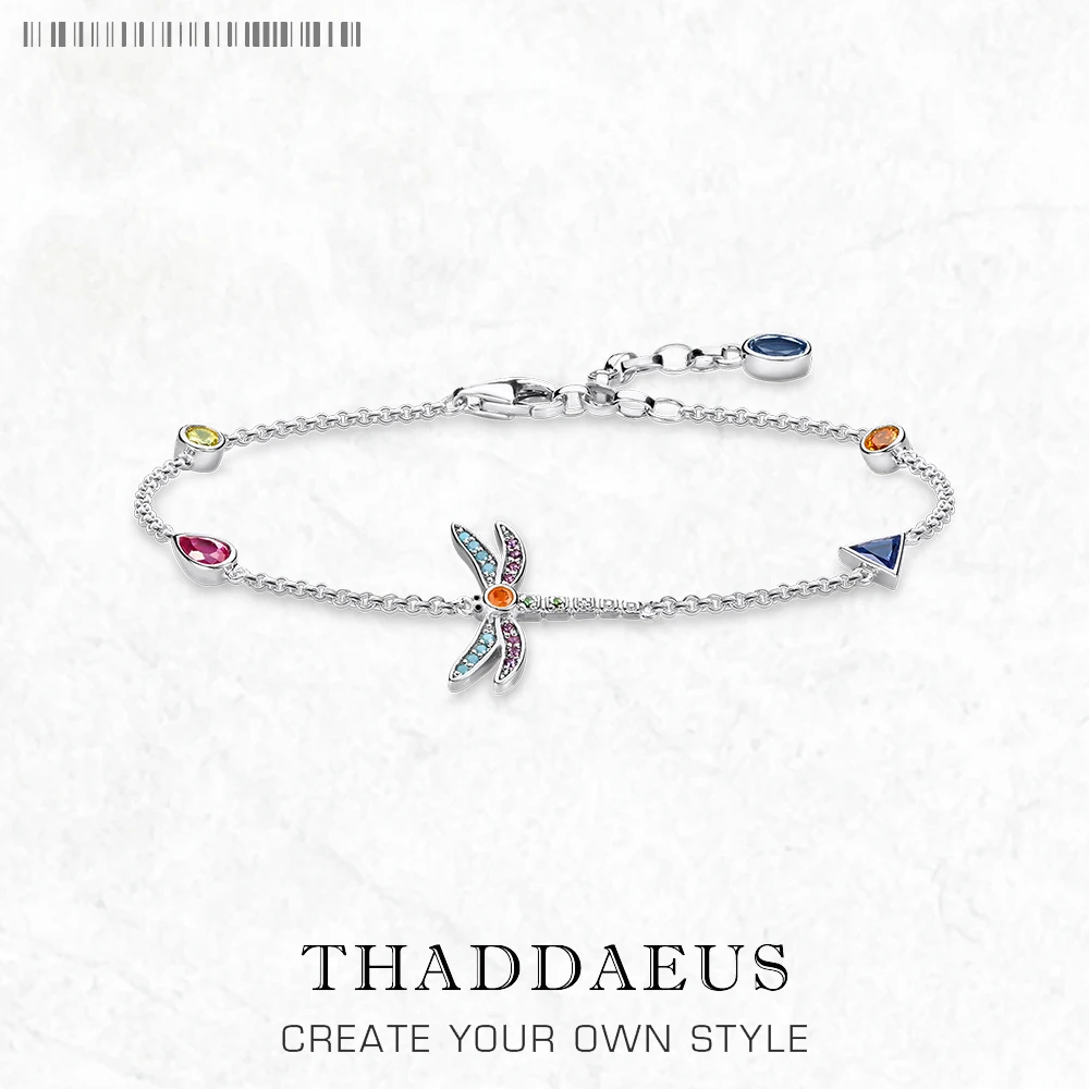 

Bracelet Link Chain Colourful Dragonfly Pure 925 Sterling Silver Bohemia Jewelry Europe Women Gift