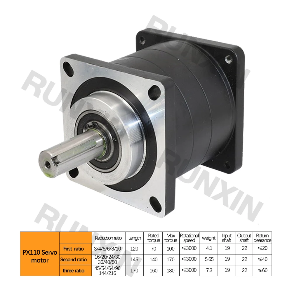 RXTNC PX110 High Precision Gear Reducer Fit Ratio 4/6/10/16/20/24/30/96/216 Max 180Nm Input Shaft 19mm For 1.2KW 110 Servo Motor