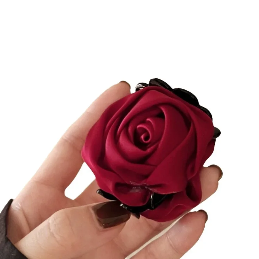 Garra elegante de cabelo rosa flor para mulheres, clipe de tubarão cabeça traseira, aperto pequeno, clipe solto, grampos de cabelo doce, estilo francês, 5cm