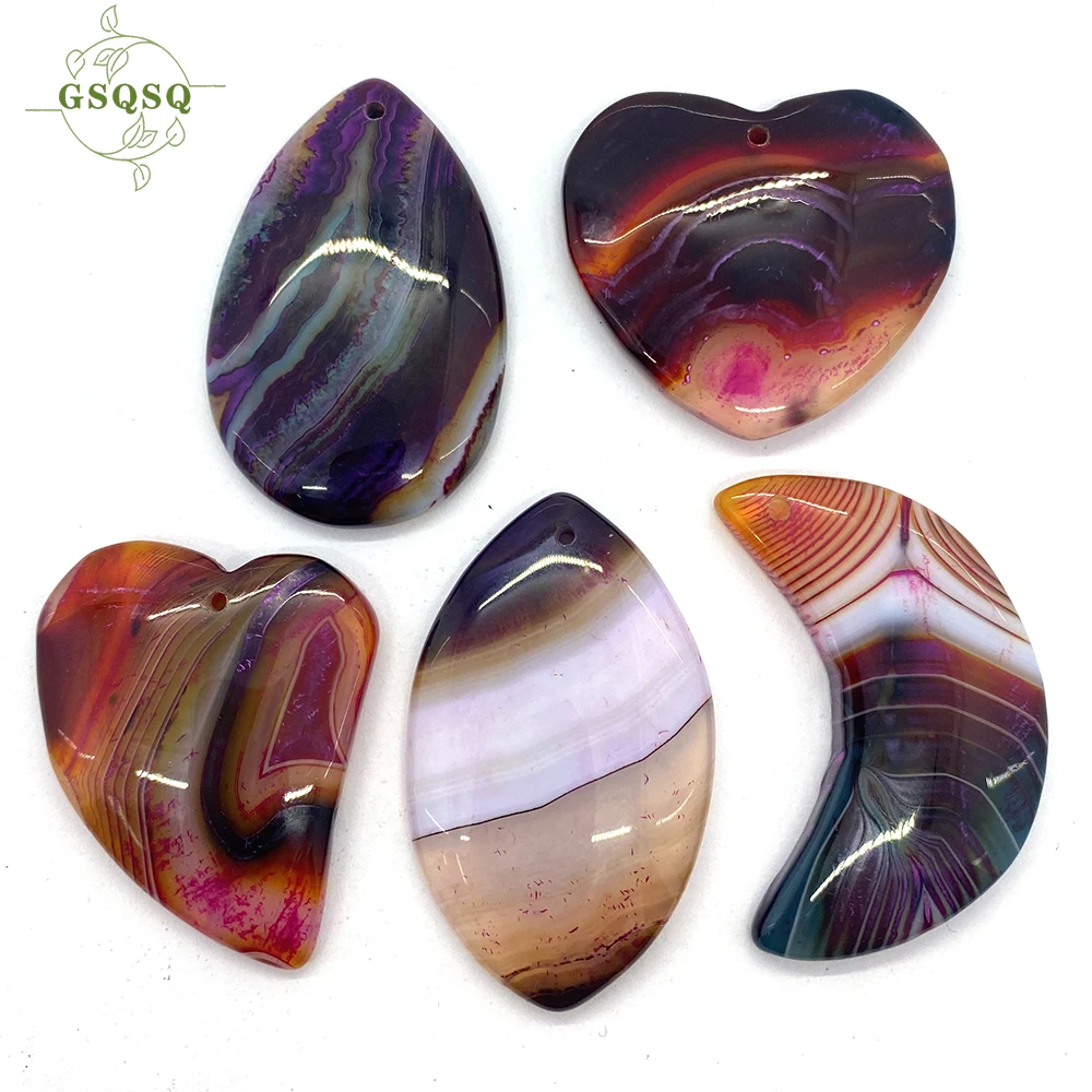 Natural Red Black Striped Agate Pendant Jewelry Ladies Exquisite Natural Stone Pendant Amulet Jewelry Necklace Accessories 5pcs