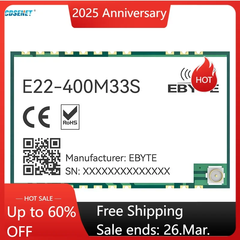 SX1268 433MHz Lora Wireless RF Transceiver Module CDSENET E22-400M33S Low Power 33dbm Long Distance 16KM SMD /Stamp Holes