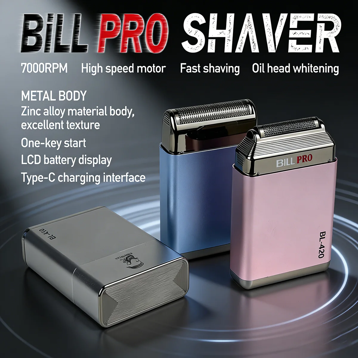 

BRDCLIP BL420 Mini Electric Shaver Zinc Alloy Professional Hair Clipper Trimming Machine Barber Bald Head Hair Whitening Tools