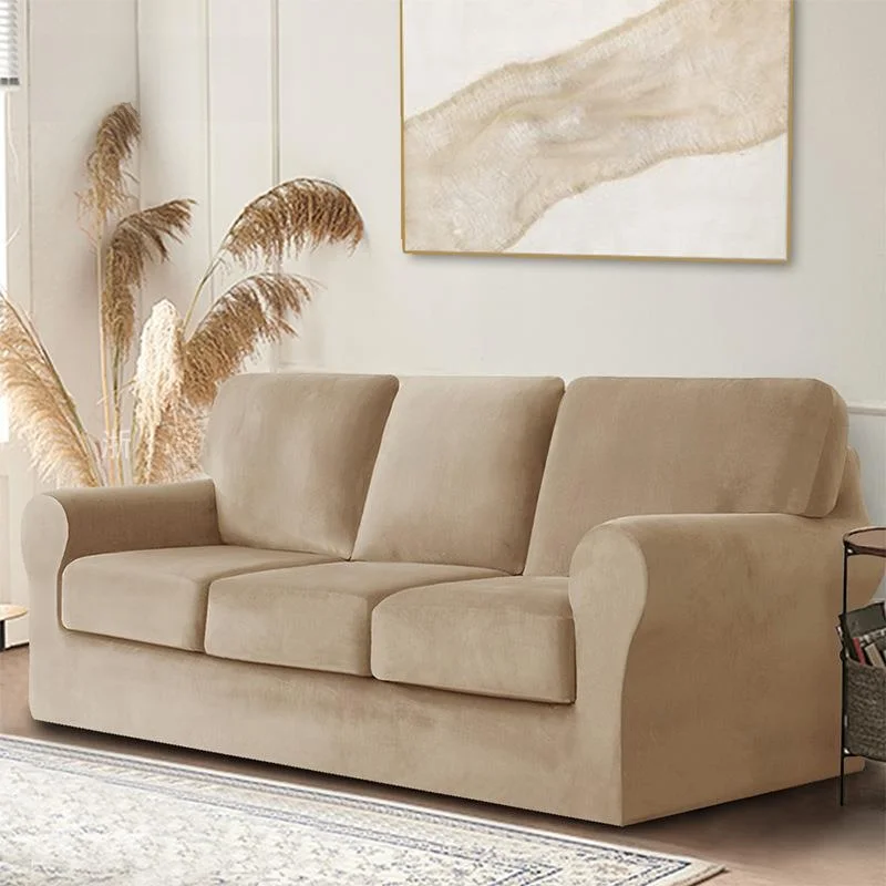 

Full-Coverage Elastic Silver Velvet Sofa Covers Separate Pieces Nordic Sle Pure Color Polyester Fabric Sofa Protectors