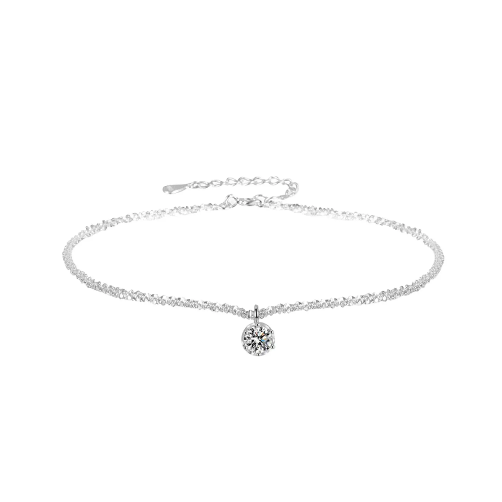Anklet Foot Chain Ankle Bracelet Shiny Crystal Anklet Round Zircon Pendant Foot Chain Silver Plated Adjustable Ankle Bracelet