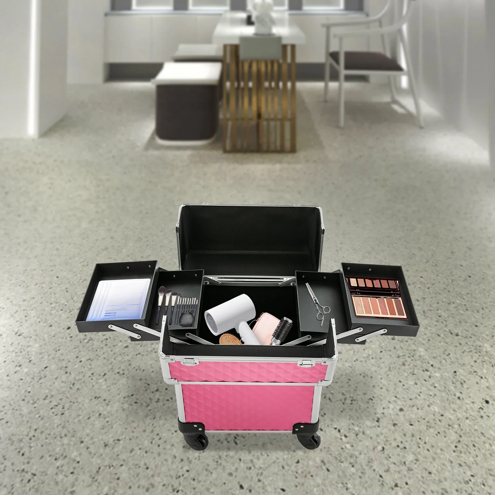안전하고 넓은 피치 메이크업 케이스 - 전문 메이크업 및 헤어 도구에 이상적