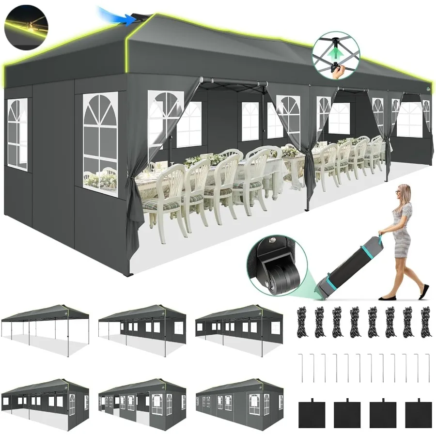 

10x30 Pop Up Canopy Tent for Wedding and Party Events with 8 Sidewalls OnePush Setup Adjustable Height Air Vents Waterproof UPF