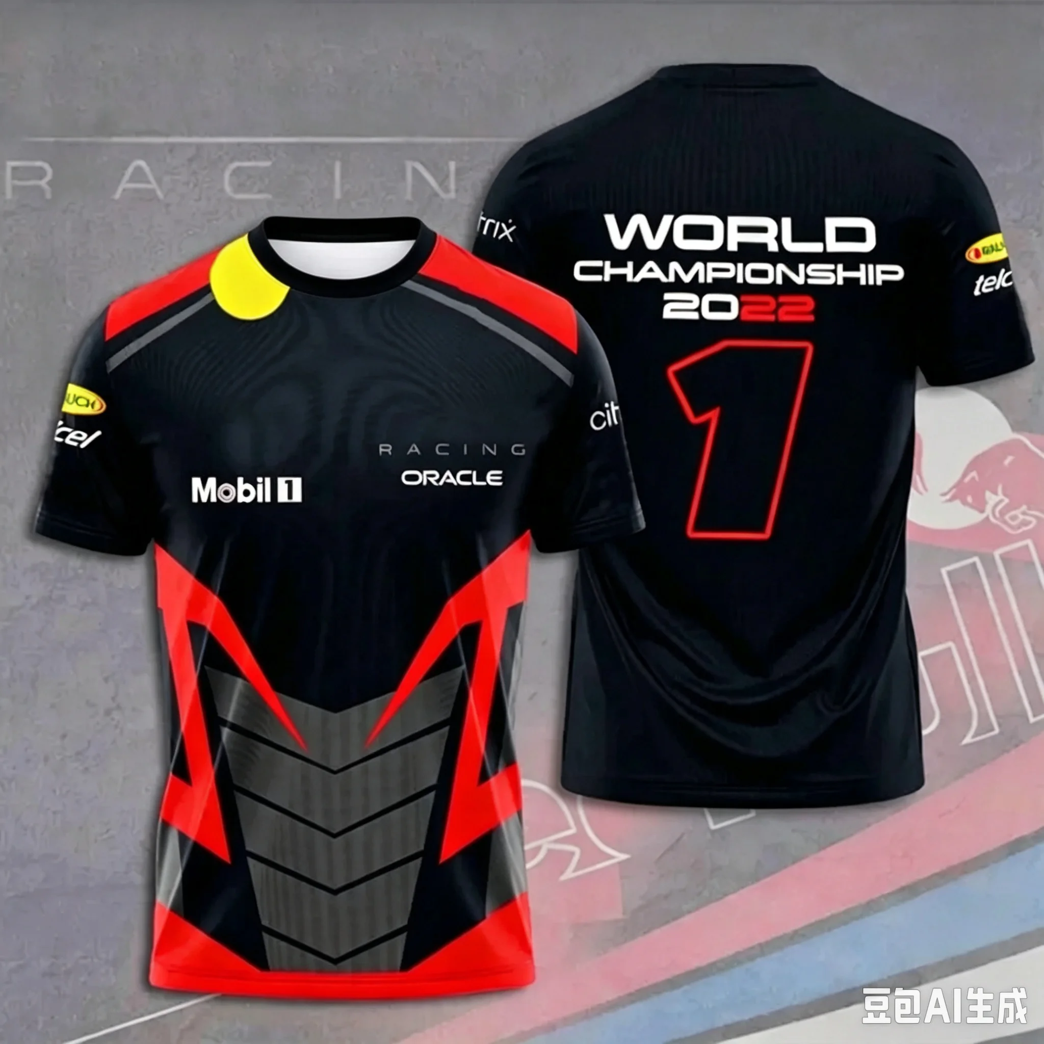 Image of Herren No.1 Racing T-Shirt Schwarz Rot Grafik Kurzarm-Shirt Atmungsaktives Sommer-Freizeit-Motorsport-Fan-Oberteil Moto-Bekleidung