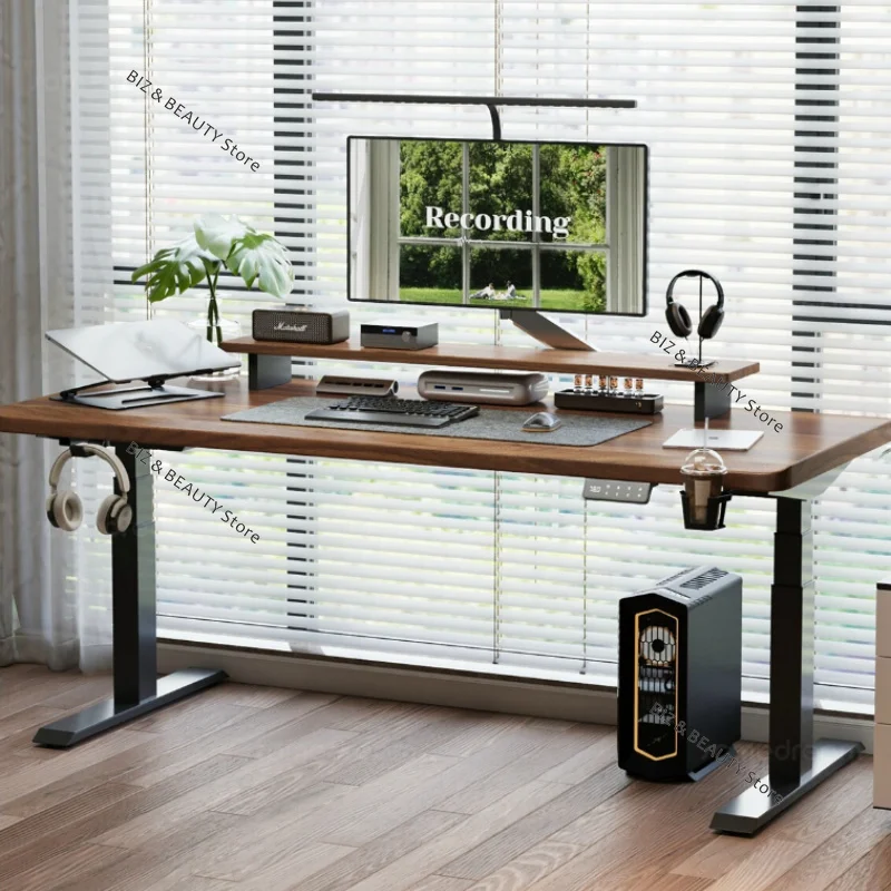 

Solid Wood Electric Standing Desk Adjustable Height Computer Desk Home Office Workstation Gaming Table Study Furniture JT40