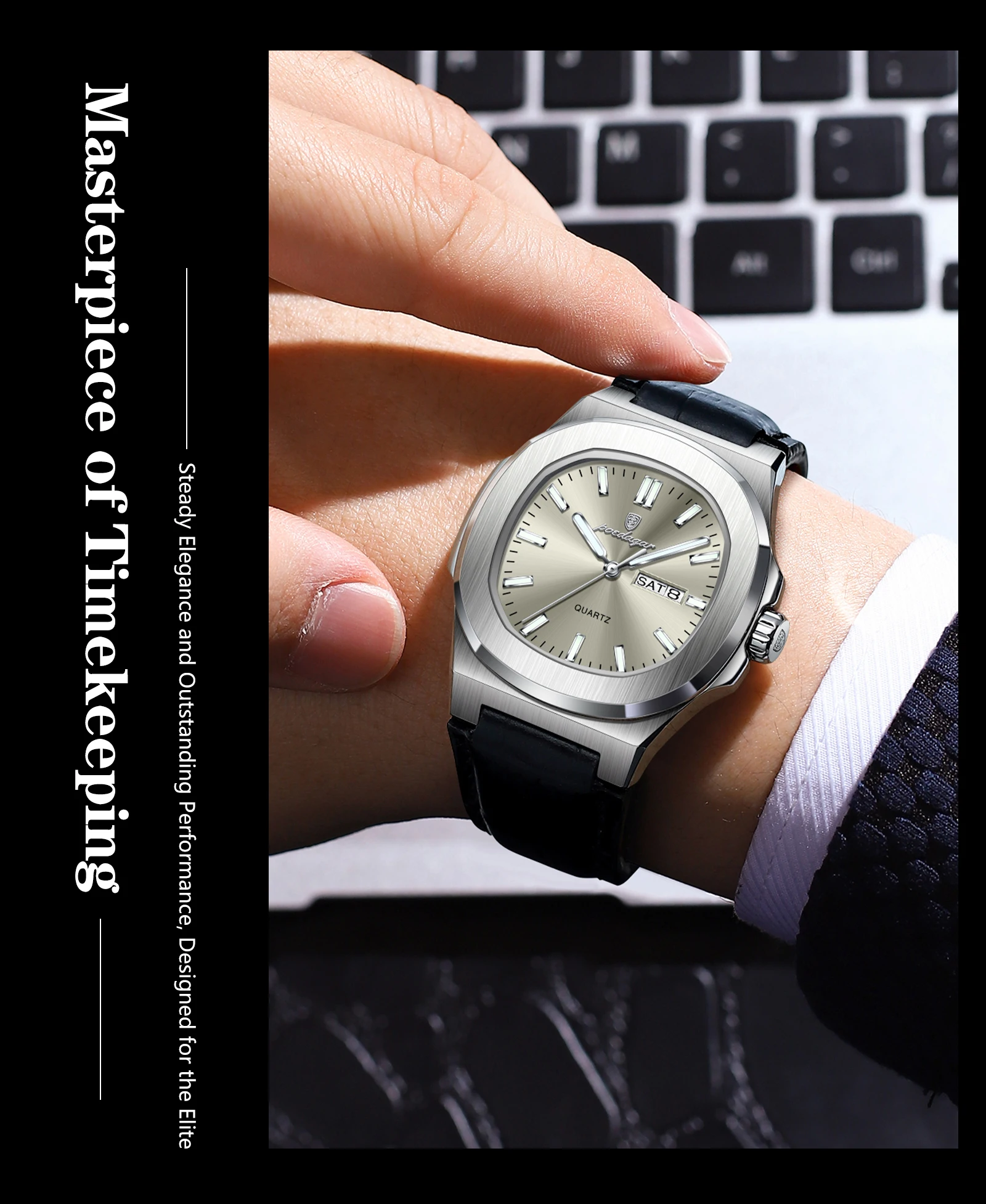POEDAGAR Top Casual Herrenuhr Leuchtend Wasserdicht Leder Business Herren-Armbanduhr mit Wochentag und Datum Quarz Mode Herrenuhren Reloj – Detail 16