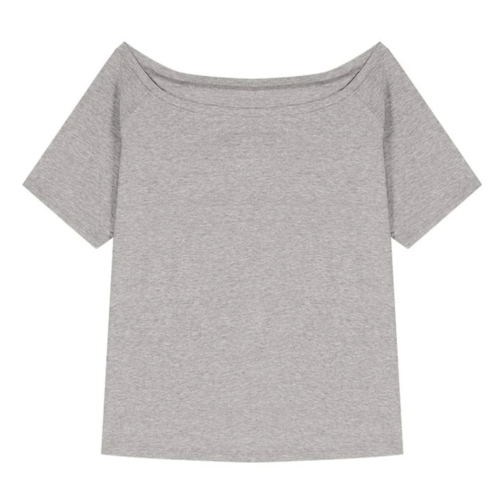 Women Summer Solid Color Loose Off Shoulder Short Sleeve T-Shirt Fashion Casual Top for Vacation Holiday Daily Wear S-2XL