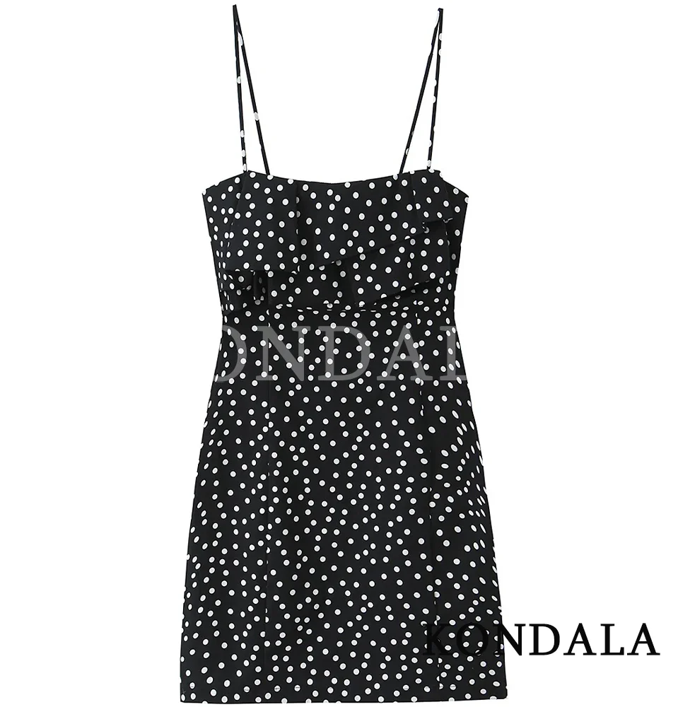KONDALA Damen Trendiges Polka-Dot Mini-Trägerkleid Ärmelloses Rückenfreies Kleid Neue Mode 2026 Frühling Sommer Urlaub Sexy Damenkleid