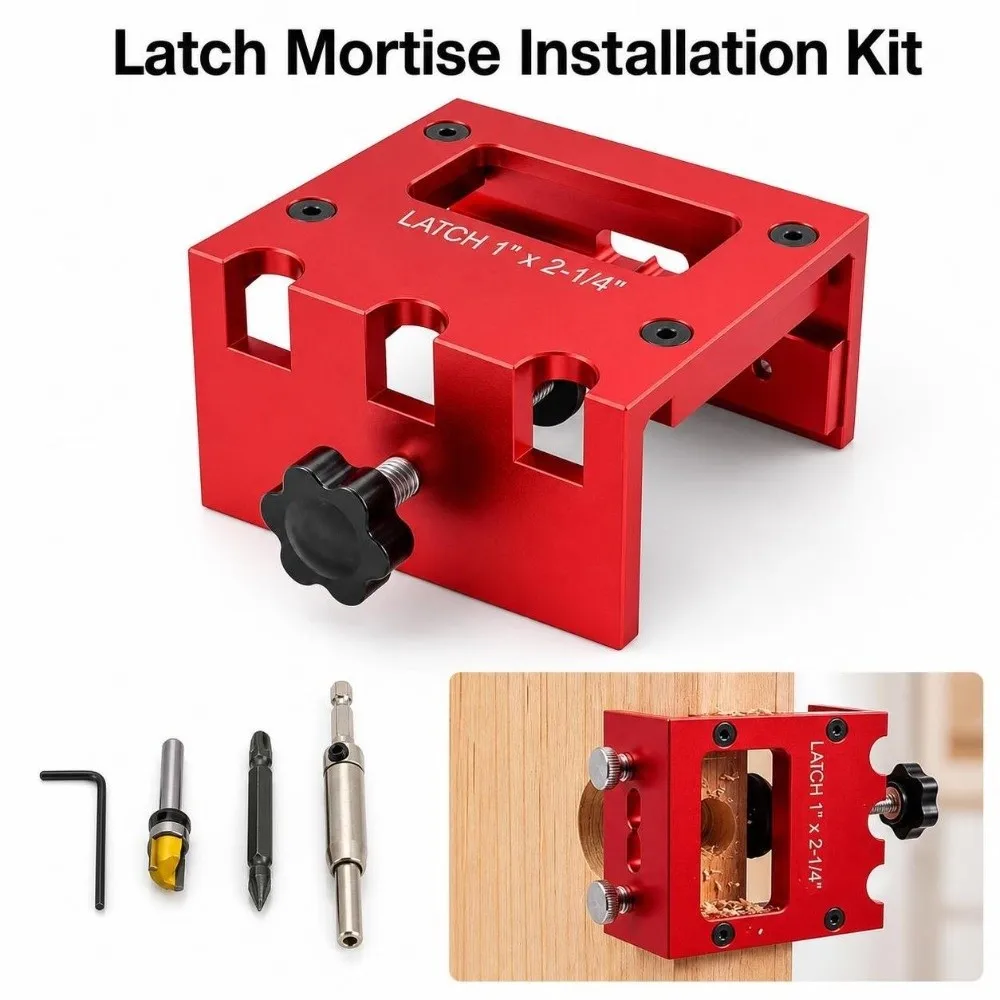 Aluminum Alloy Bolt Mortise Installation Kit High Accuracy Wear-resistant Door Bolt Template Kit Professional Red