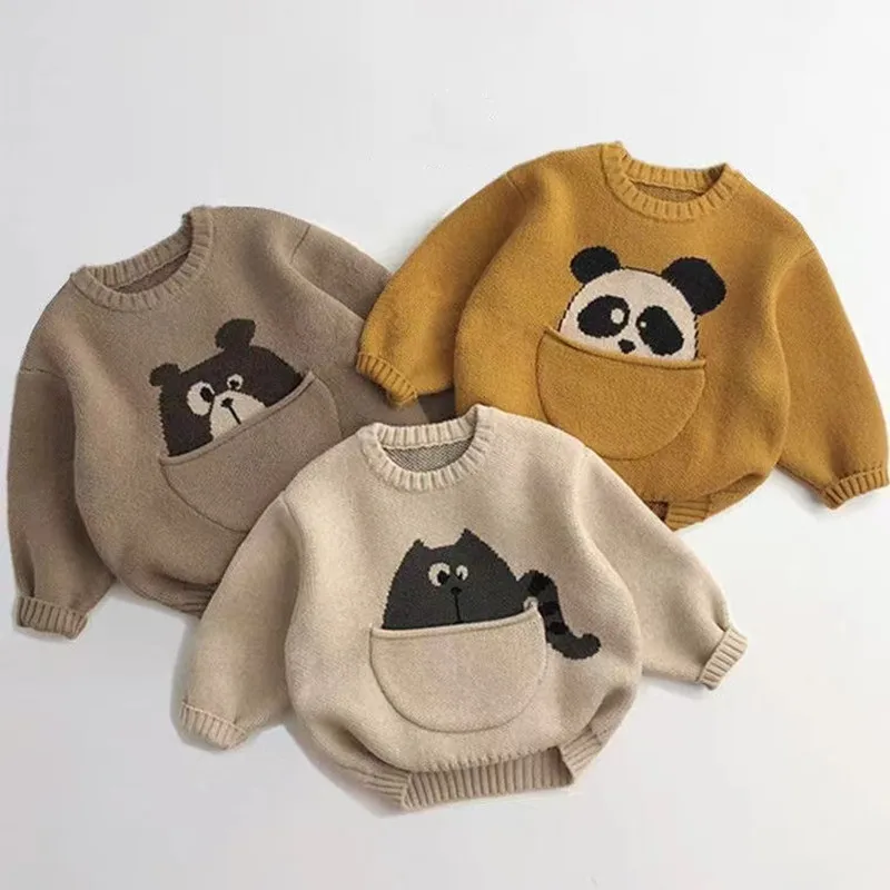 Kids Baby Clothes Sweaters Pullover Cartoon Boys Girls Knitwear Korean Style Children Infant Pullover Outwear 1 2 3 4 5 6 7 Y