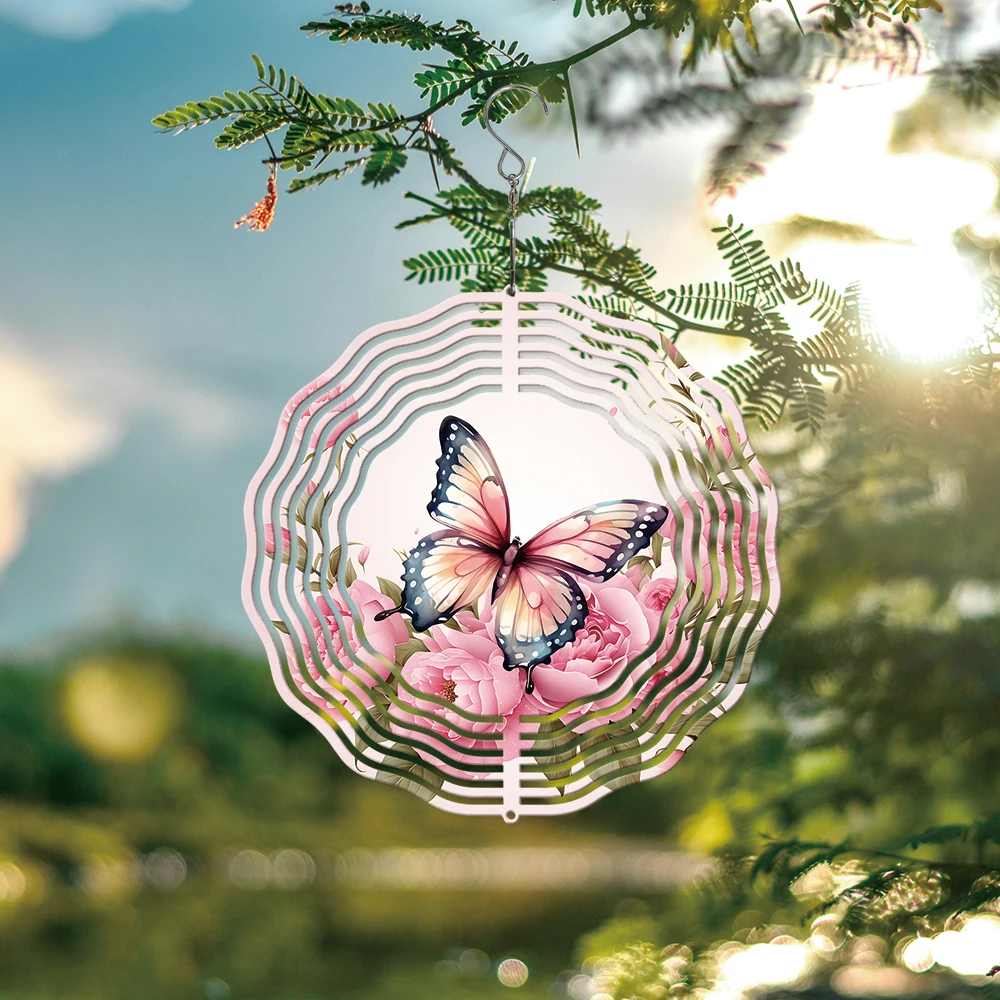 1PC Stereoscopic Color Butterfly Iron Wind Catcher With 360° Rotating Hook Outdoor Sun Catchers Flowers Home Yard Decoration