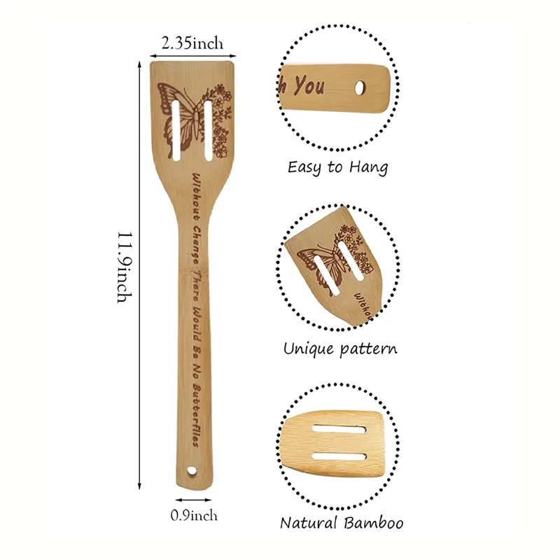 NOCM Butterfly Wooden Cooking Spoons Set of 5,Butterfly Kitchen Gift,Butterfly Kitchen Decor,Bamboo Cooking Spoons