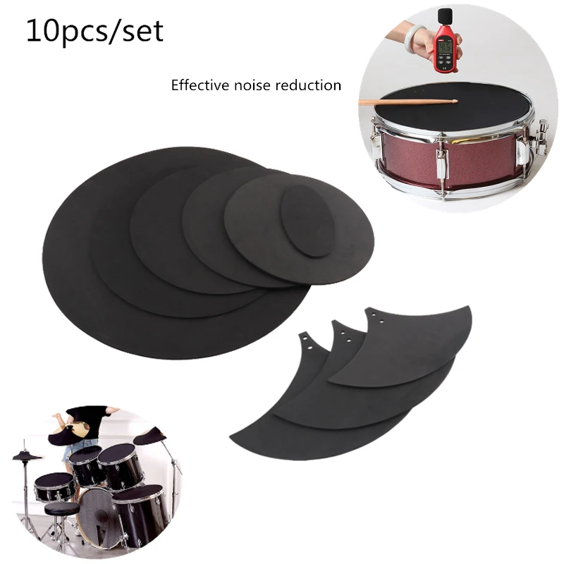 Borracha espuma Jazz Drum Kit, Mudo 5 Drum e 3 pratos, Sound Off prática Pad para Snare eletrônico mudo exercício, 10pcs