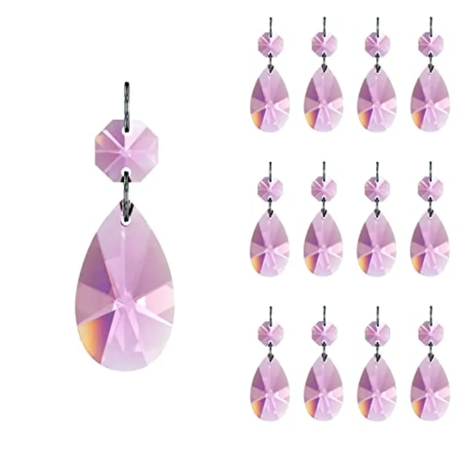 12pcs 38mm Teardrop Crystal Chandelier Prisms Parts with Glass Octagon Beads Chain for Chandeliers, Wedding Party, Christmas De