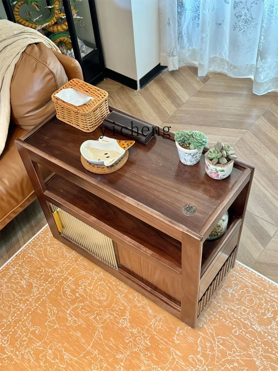 

TQH removable medieval style coffee table sofa side table solid wood side cabinet with wheel trolley