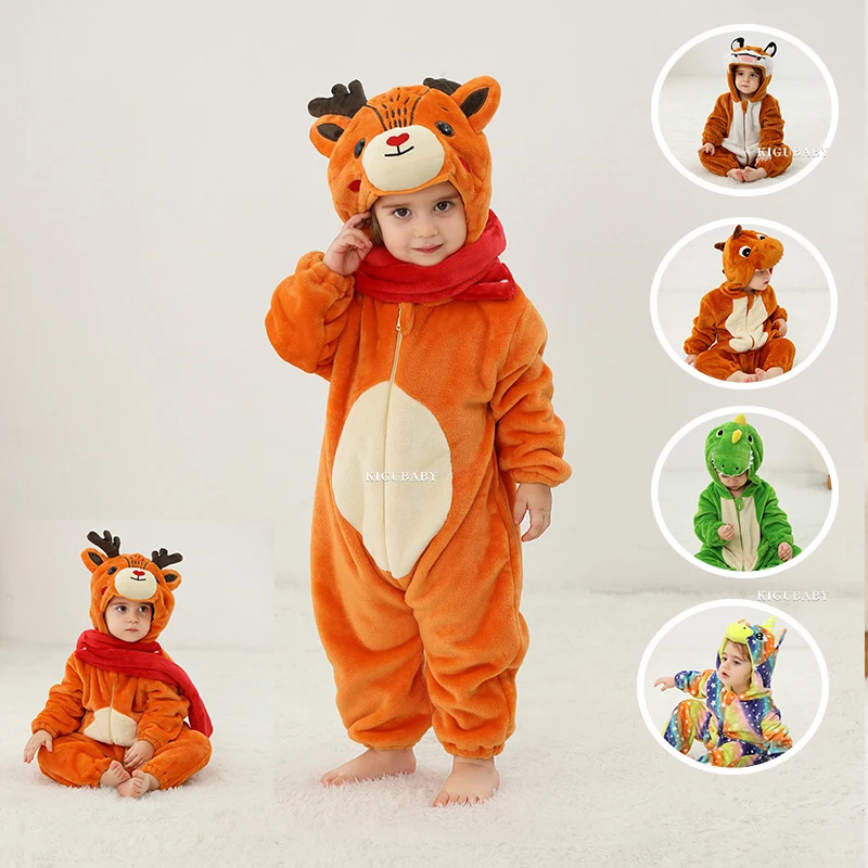 

Christmas Elk Deer Baby Rompers Baby Pijamas Winter Animal Cartoon Cute Hooded Jumpsuits Cosplay Costume Boys Girl Pajama