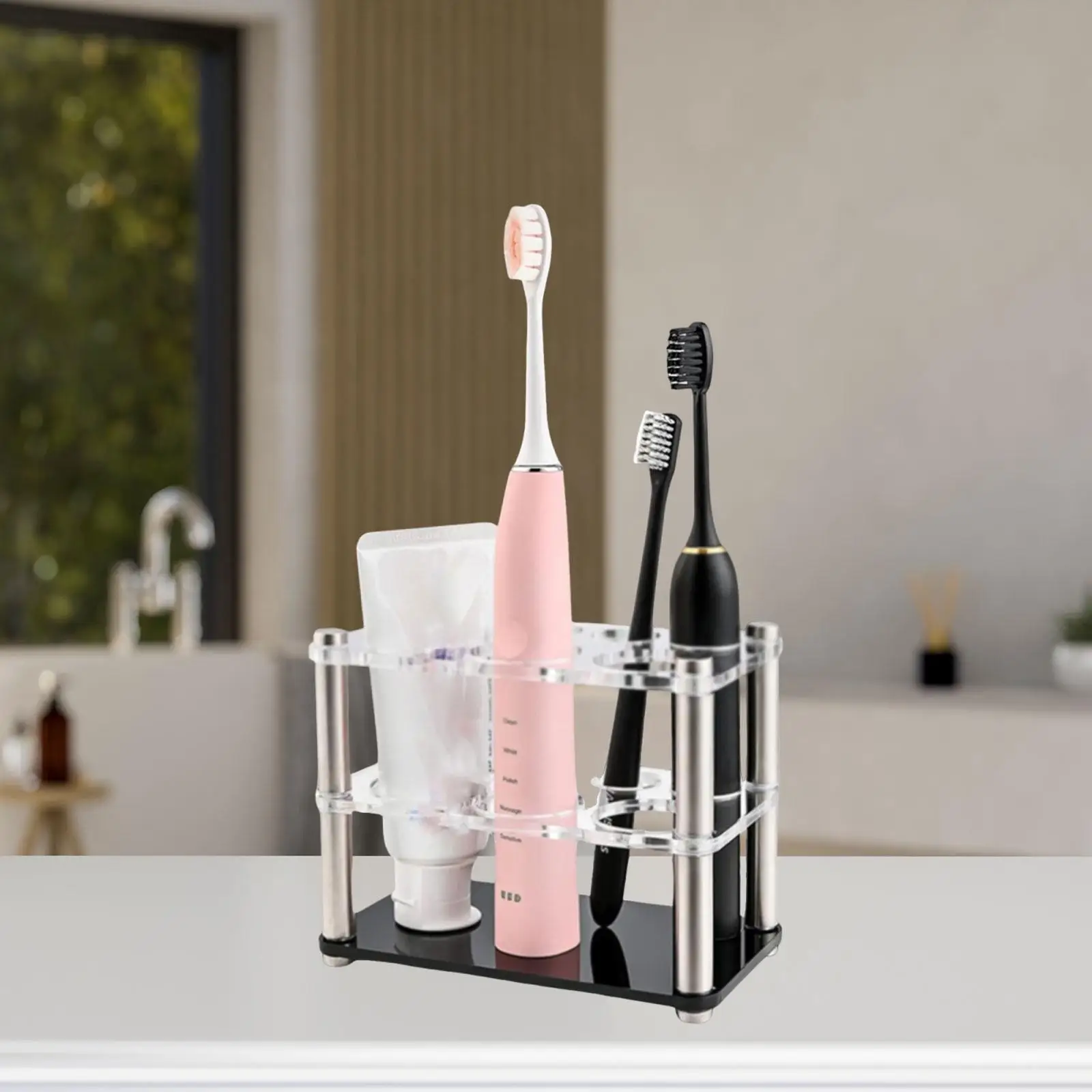 Acrylic Bathroom Toothbrush Holder Toothpaste Caddy Polished Clear Organizer for Apartment Dorm RV Washroom