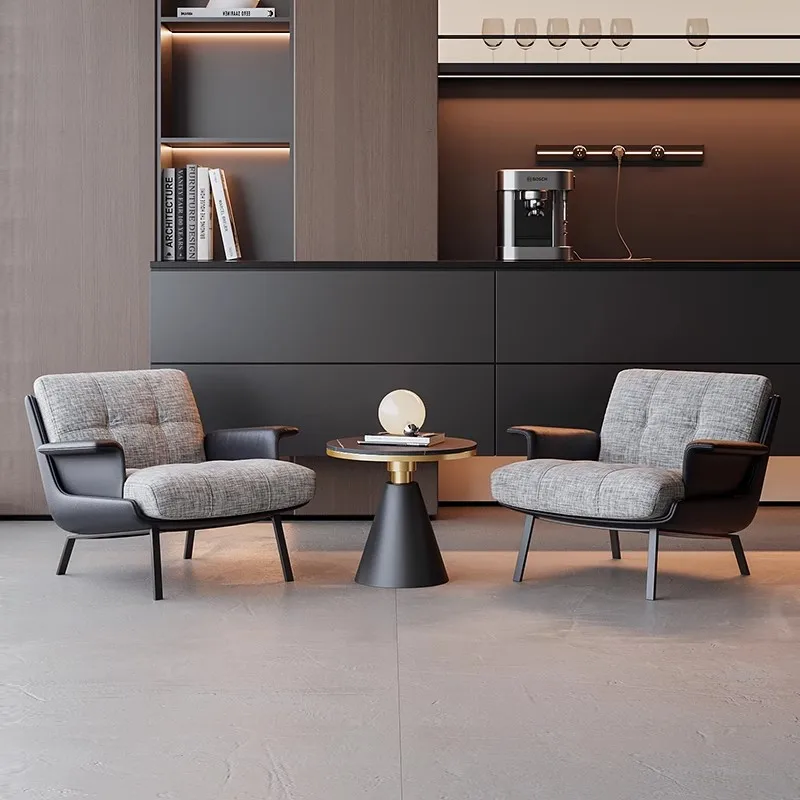 Light Luxury Eco-Friendly Nordic Leather Cover Sofa Chair Set for Hotel Homestay Lobby Reception Meeting Table Chairs