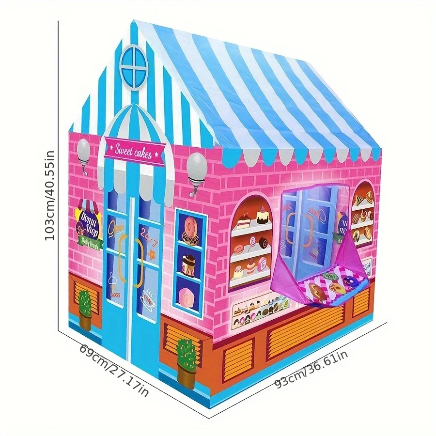 

Игровая палатка Sweet Shop для молодежи Розовый, синий полосатый десертный домик с красочным дисплеем для торта и мороженого Укрытие для игр на открытом воздухе