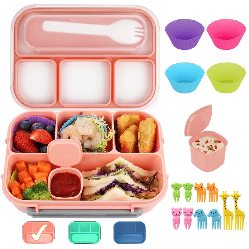 Plastic Lunch Box Microwave School Lunch Box Student Fruit Stick 16-Piece Set Divided Bento Box