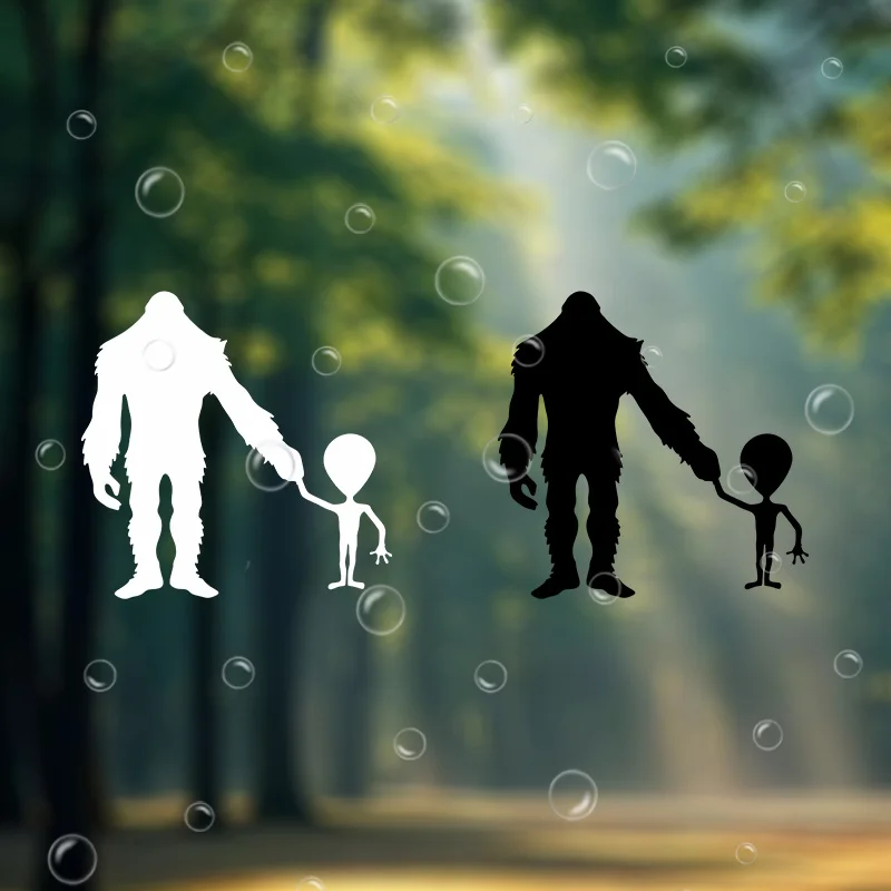 2pcs 2D Flat Bigfoot Alien Hand In Hand Vinyl Sticker,Waterproof UV Resistant, for Car Window Laptop Luggage Decor, Holiday Gift