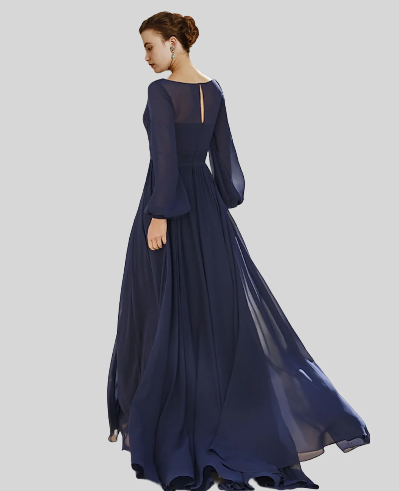 A-Line Mother of the Bride Dress Wedding Guest Elegant V Neck Floor Length Chiffon Long Sleeve