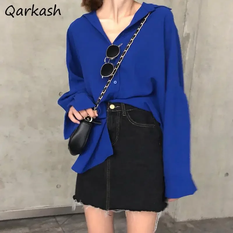 

Shirts Women S-3XL Solid Simple All-match Casual Elegant Loose Stylish Classic Vintage Female Clothing Tops Ulzzang Streetwear