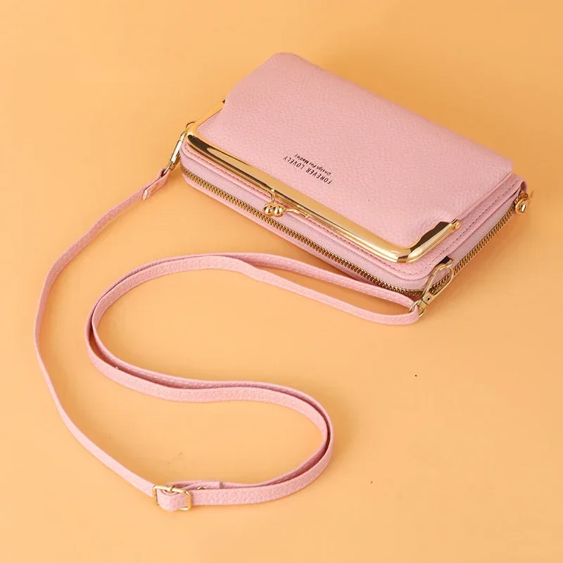 Portfel damski ze skóry PU, jednolity kolor, torba na ramię, etui na telefon komórkowy, duży portfel na karty, torebka z kieszeniami dla dziewcząt.