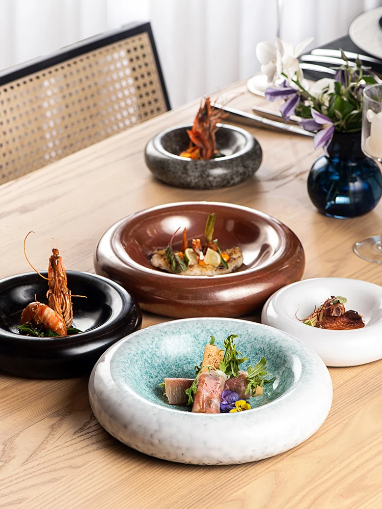 8 Inch Ceramic Dinner Plate Thickened Round Fruit Dessert Salad Dish High-end Kitchen Western Pasta Plate Kitchen Cooking Tools