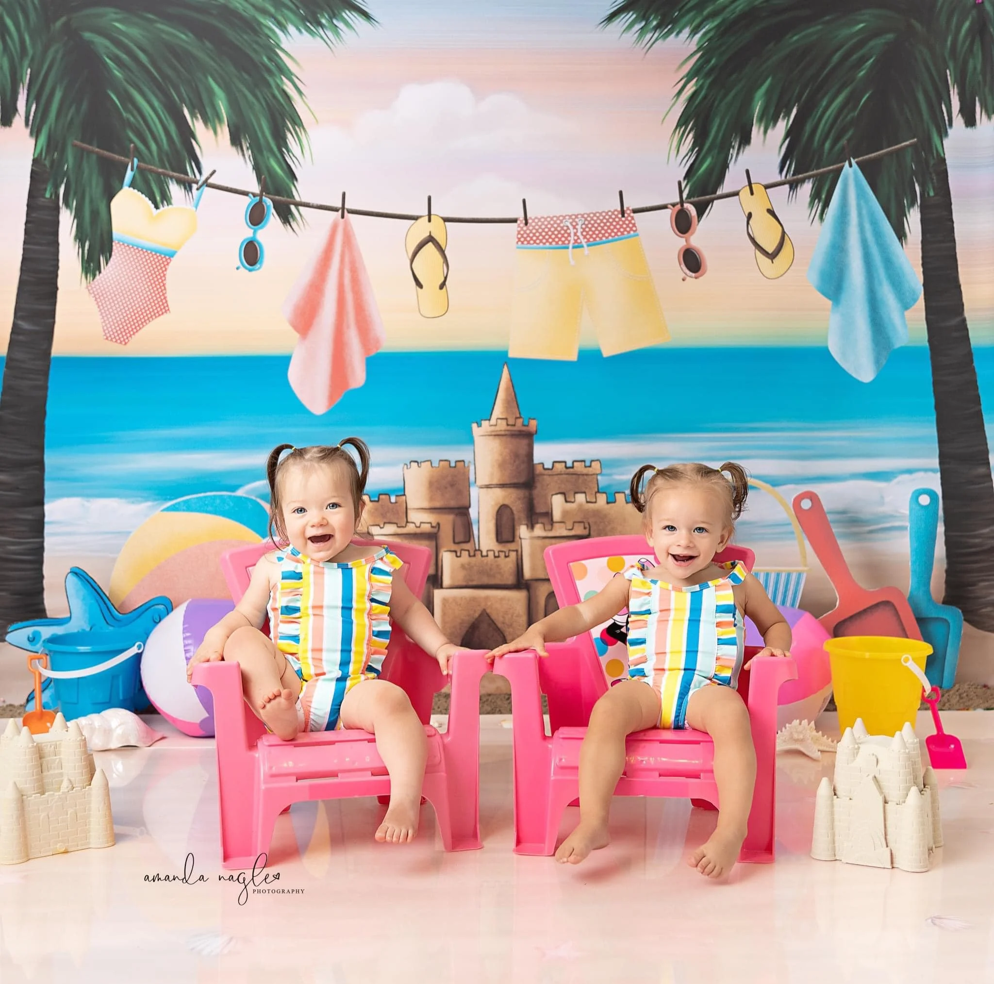 Summer Beach Backgrounds Kids Adult Photography Props Child Baby Decors Beach Castle Air Drying Clothes Photo Backdrops