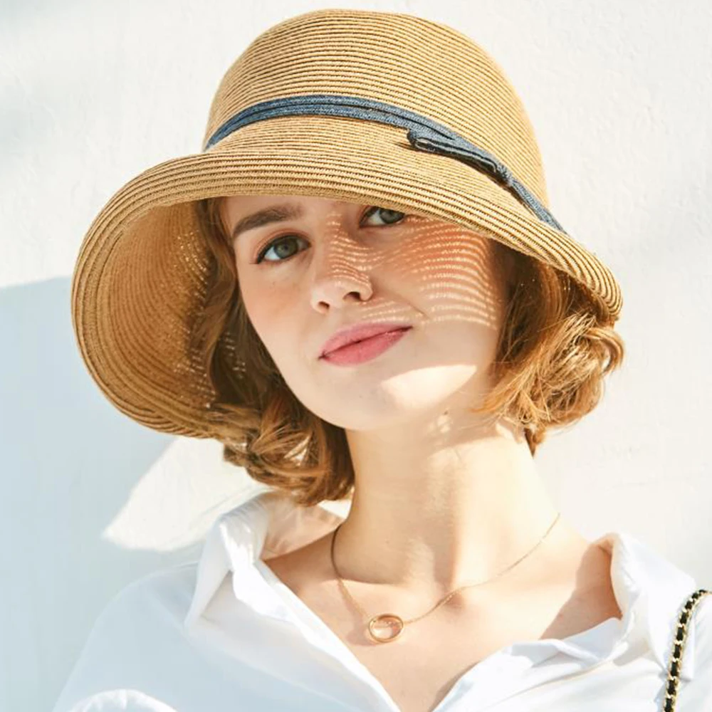 FS 2023 French Straw Bonnet Cap for Women Victorian Sun Hats Chin Strap Foldable Summer Accessories Bucket Hat Fedoras For Beach