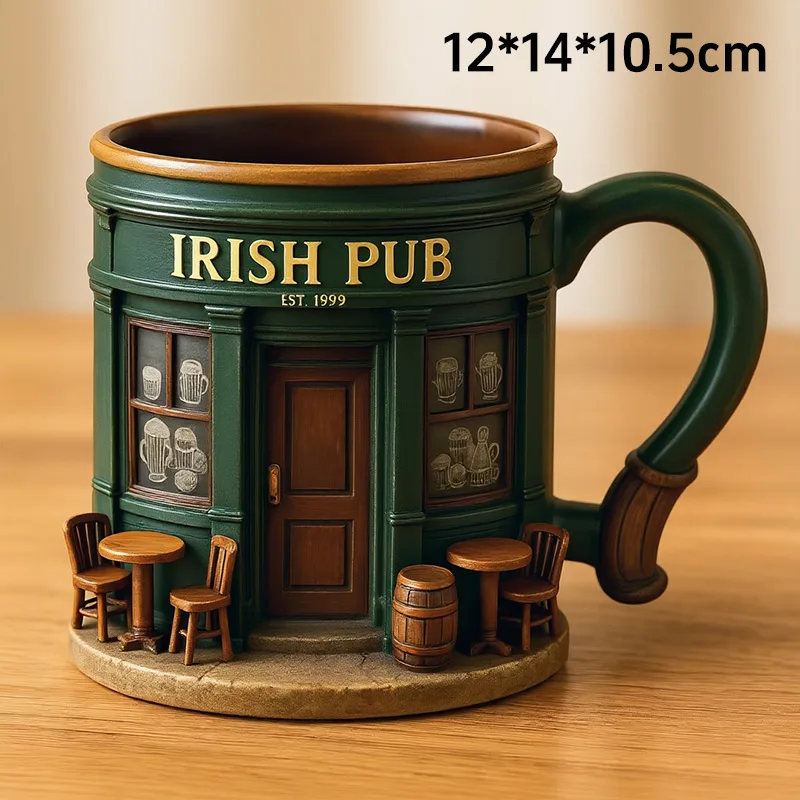Seltene Retro Irish Bar Edelstahl Kaffeetasse Seltsamer architektonischer Stil Espresso Bierbecher Tischdekoration Weihnachtsgeschenke