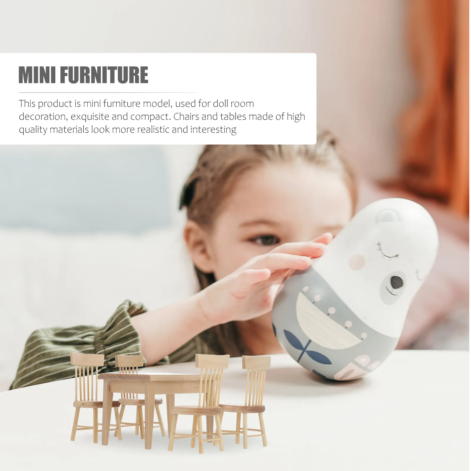 

Набор из 1 комплекта высококачественной миниатюрной мебели из дуба: реалистичные стол и стулья для кукольного домика, декор для интерьера миниатюрного дома