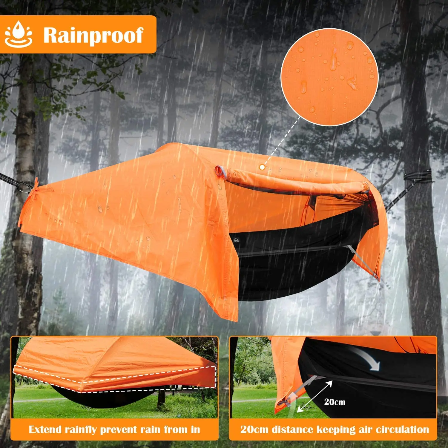 Camping Hammock with Mosquito Bug Net and Rainfly Cover