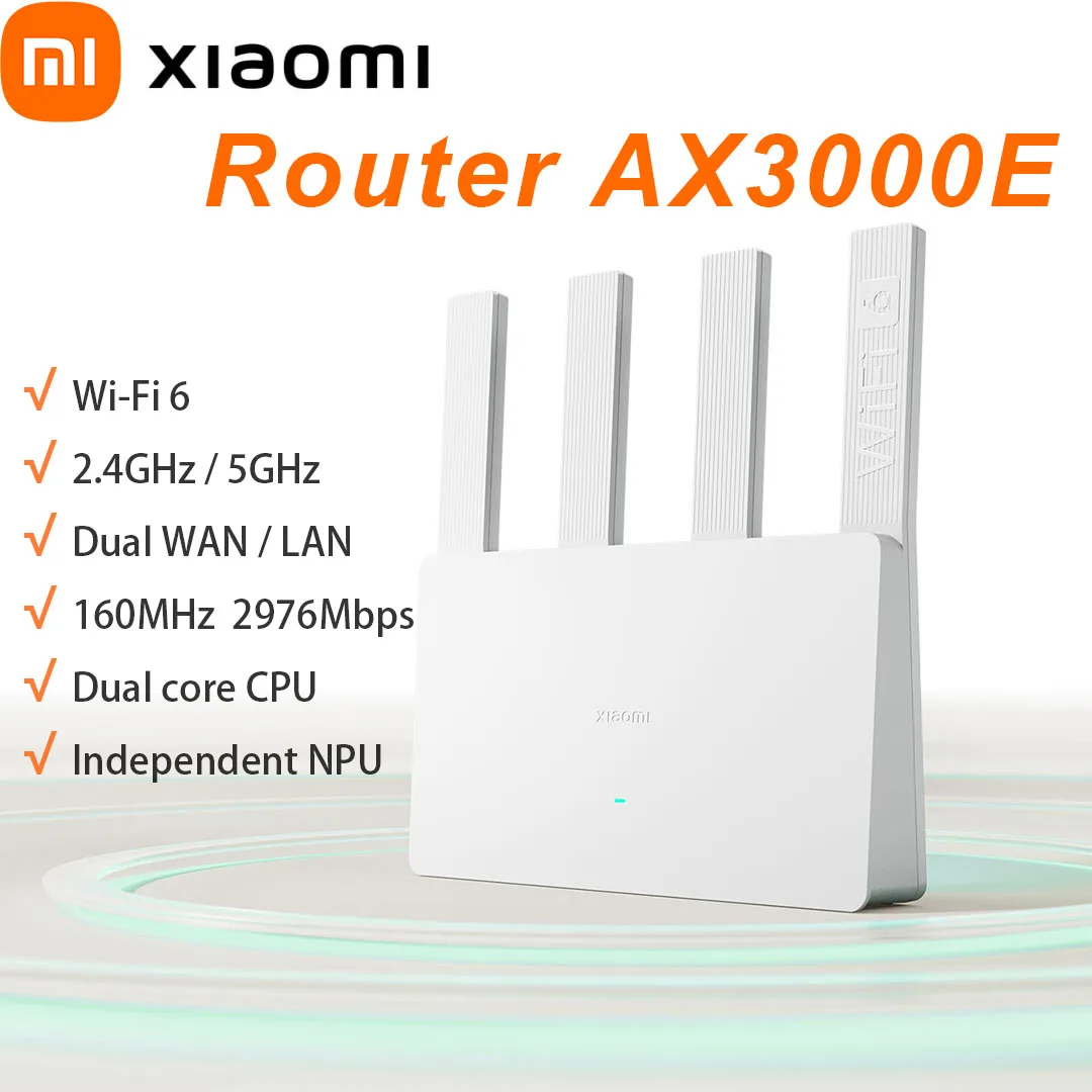 Xiaomi Router AX3000E WiFi6 Dual WAN/LAN Port Aggregation 2.4G/5GHz 160MHz Repeater 2976Mbps Qualcomm Processors Mesh Network CN