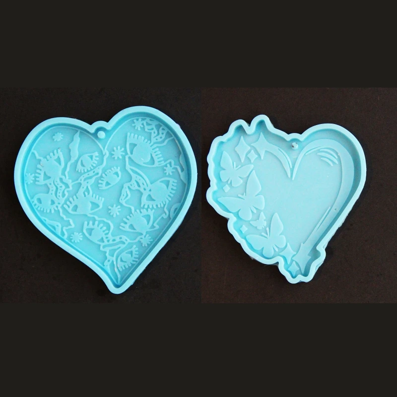

2Pcs Silicone Keychain Pendant Mold Heart for Butterfly Eyes Keychain Mold A0KD