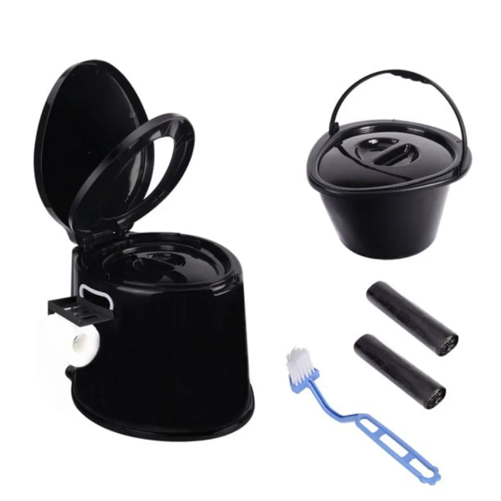 

Portable Camping Toilet with Detachable Inner Bucket, 5.3 Gallon, Black,freight free