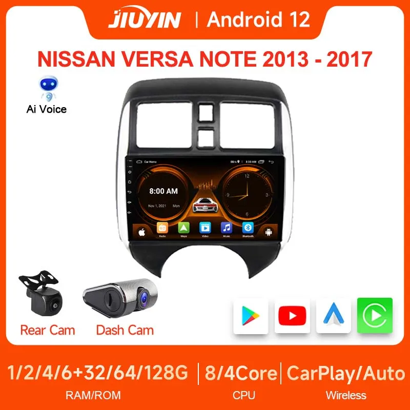 

JIUYIN 9 Inch Multimedia Player for NISSAN VERSA NOTE 2013 - 2017 Android 12.0 Auto 2 DIN Car Stereo Radio Carplay with Frame 4G