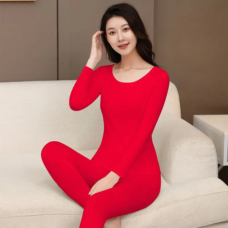 

Осенне-зимние пижамы, женское термобелье, однотонная базовая рубашка, брюки с длинными рукавами, тонкий комплект домашней одежды