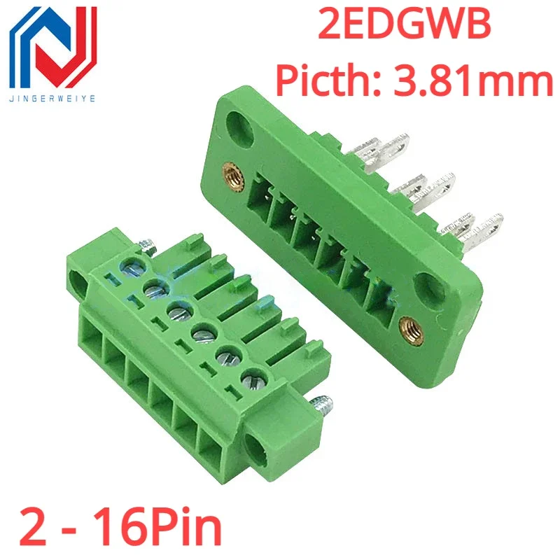 2Sets 2EDGWB 3.81mm Pitch Through Wall Plug in Terminal Blocks 15EDG 3.81MM 2/3/4/5/6/7/8/9/10/12pin Plug+Pin Header Socket Set