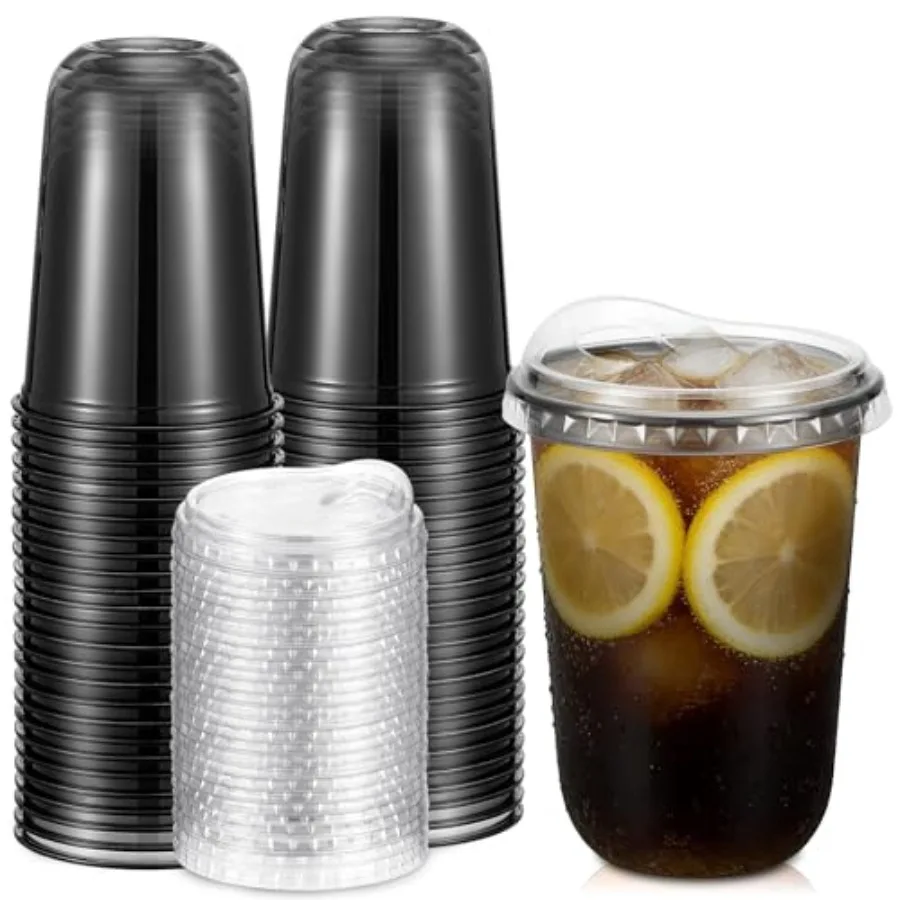 

50 Pcs Round Bottom Plastic Cups with Sip Lids Disposable Iced Coffee Cups for Smoothie Cold Beverage Coffee Shops and Party Ca
