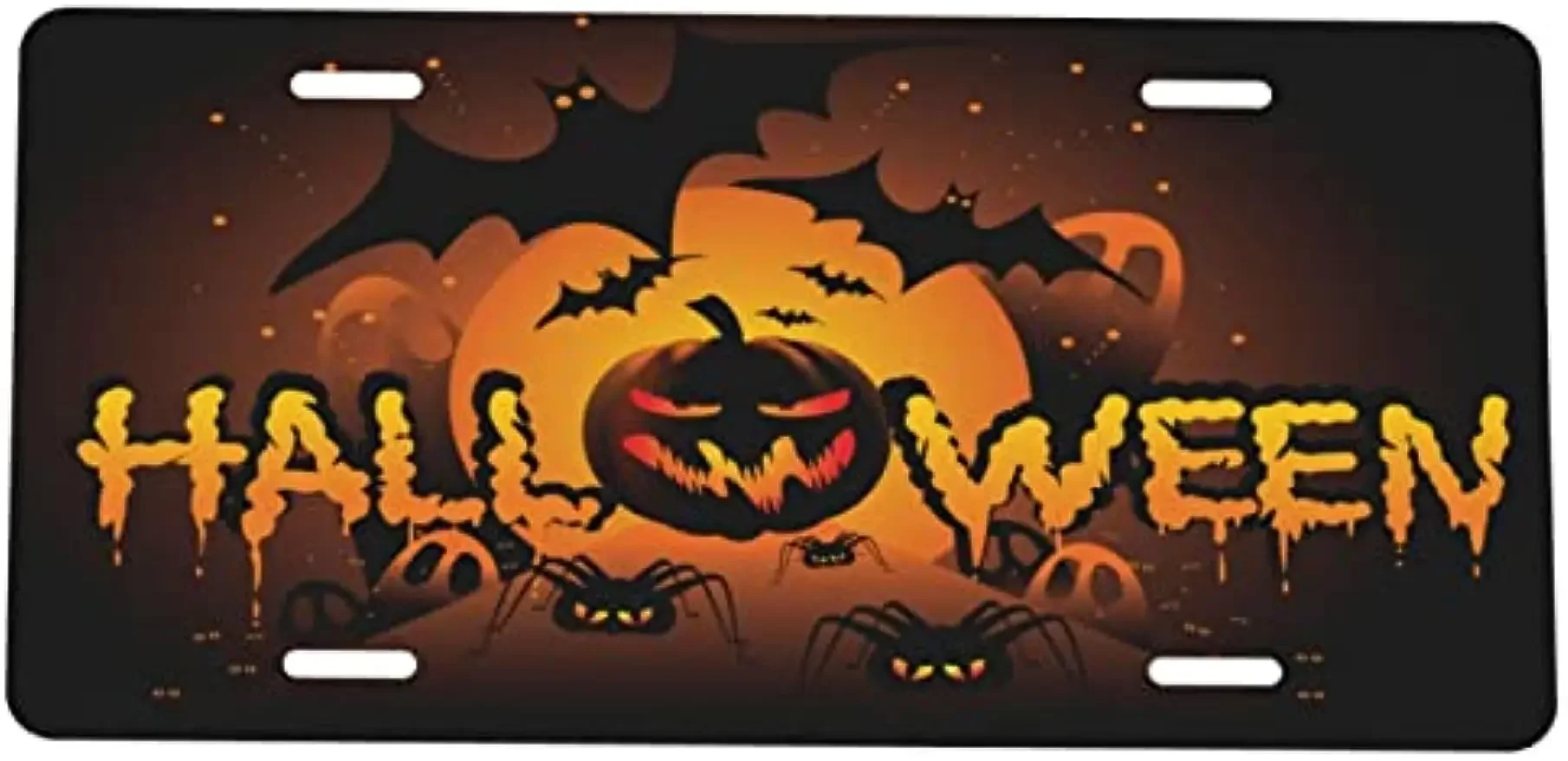 

Scary Halloween Pumpkin Bats Spider License Plate Front Car Decorative Plate Car Metal Aluminum Plate for US Women Man 12x6 inch