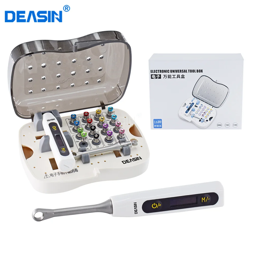 DEASIN Dental Electric Implant Torque Wrench Torque Driver Wrench Ratchet with 16Pcs Colorful Screwdriver Repair Tools Kit