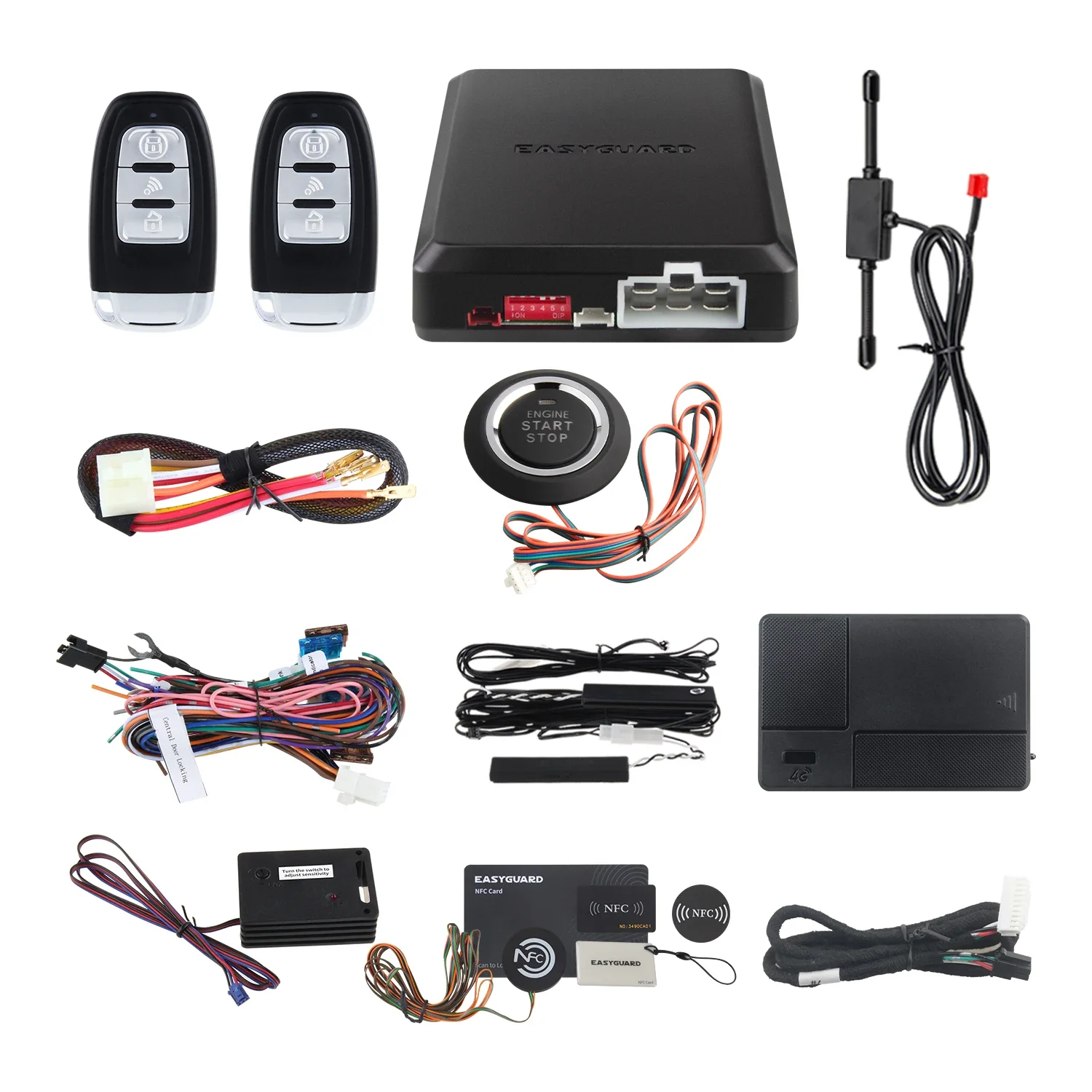 EASYGUARD Universal EC002-NS--NFC-AA PKE Car Alarm System Passive Keyless Entry & Remote Engine Start & NFC Lock Unlock