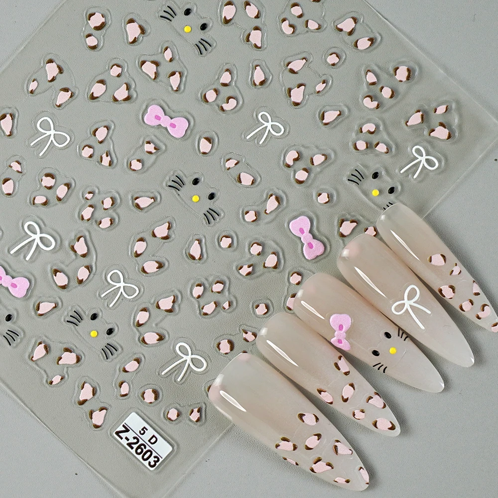 5D reliëf luipaardprint nagelstickers schattige cartoon multitudinale patroon stickers groothandel korting aanpasbare nageldecoratie