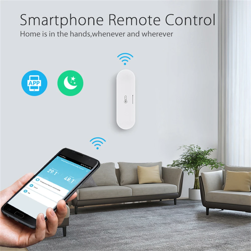 Tuya Homekit Smart Temperature and Humidity Sensor Dual Powered APP Remote Monitoring Voice Control Works With Alexa Google